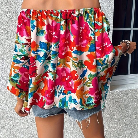 Travel Passions - Boho Chic Off-Shoulder Blouse - Breezy Floral Design - Picture 8 of 10